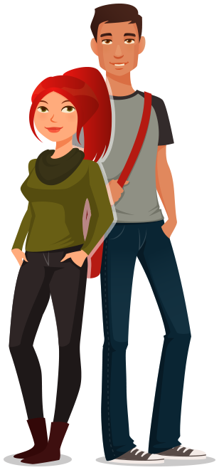 An illustration of a male student and a female student